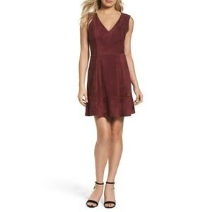 BB Dakota Lynne Faux Suede Skater Dress Burgundy Size 10